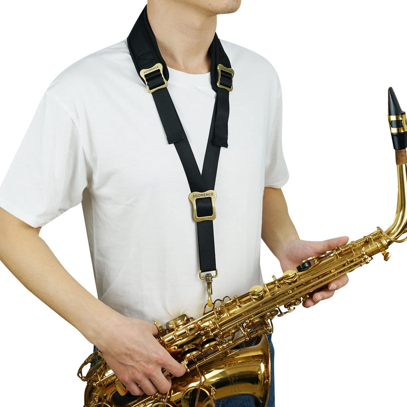 [AUSTRALIA] - adorence Saxophone Neck Strap with Cushioned Padding & Swivel Metal Hook - Comfortable Sax Strap for Tenor, Alto- Black, Metal Adjuster Black-adjuster 