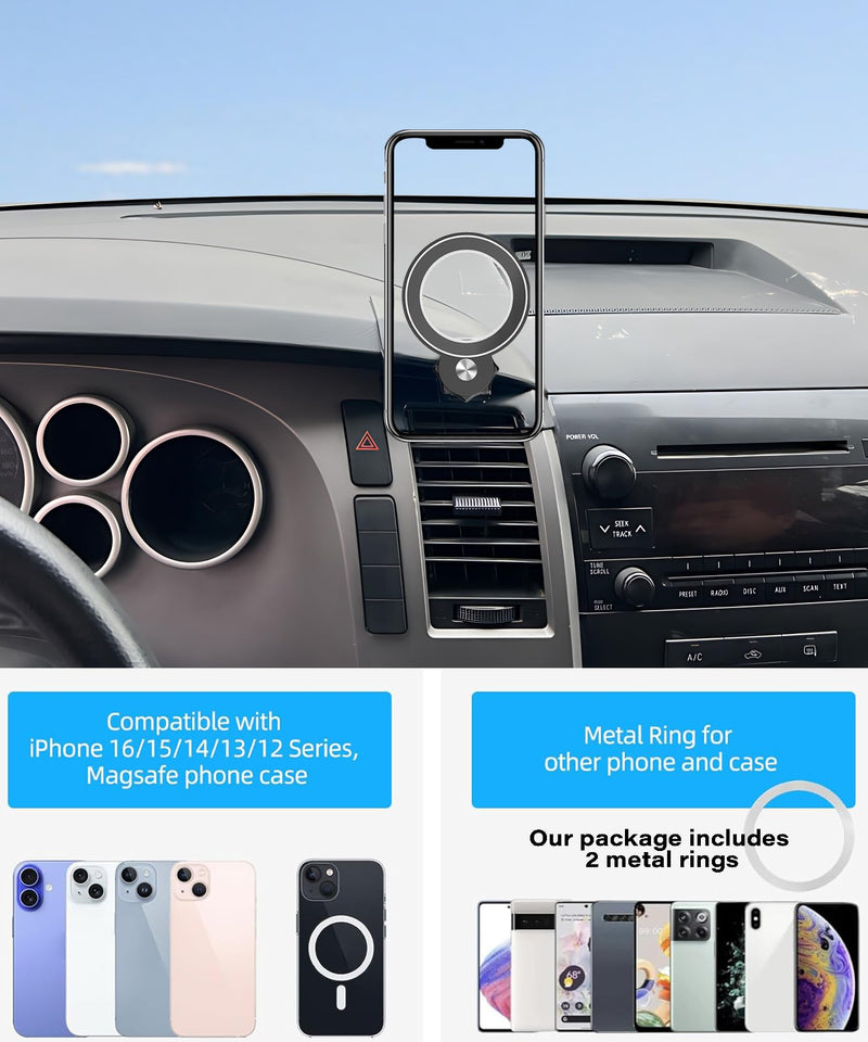 Car Phone Holder for Toyota Tundra 2007-2013 /Sequoia 2008-2017 Accessories Compatible with MagSafe Hands-Free 360° Rotation Adjustable Cell Phone Mount Does Not Affect Air Vent