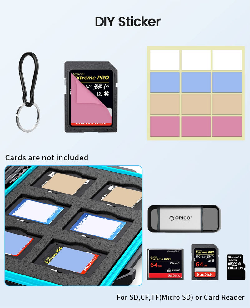 ORICO 24 Slots SD Card Case Holder for 12 SD TF Card Waterproof Shock Resistant Memory SD Card Carrying Storage Organizer Box with Labels TF(Micro SD) Card×12,SD Card×12