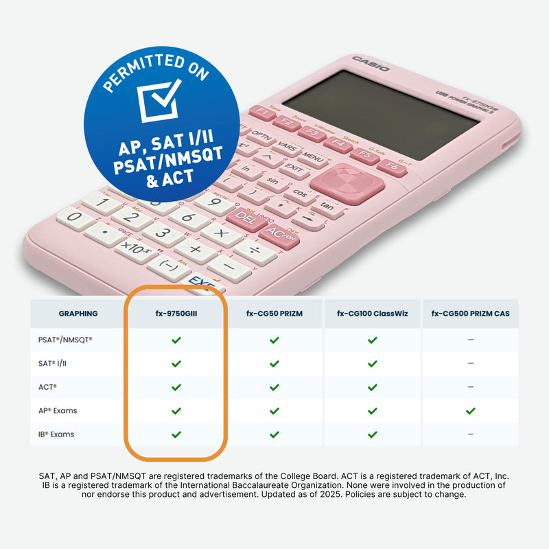 Casio fx-9750GIII Graphing Calculator, Python Programming, Pink | Natural textbook display with Python programming; ideal for exams, STEM & advanced math