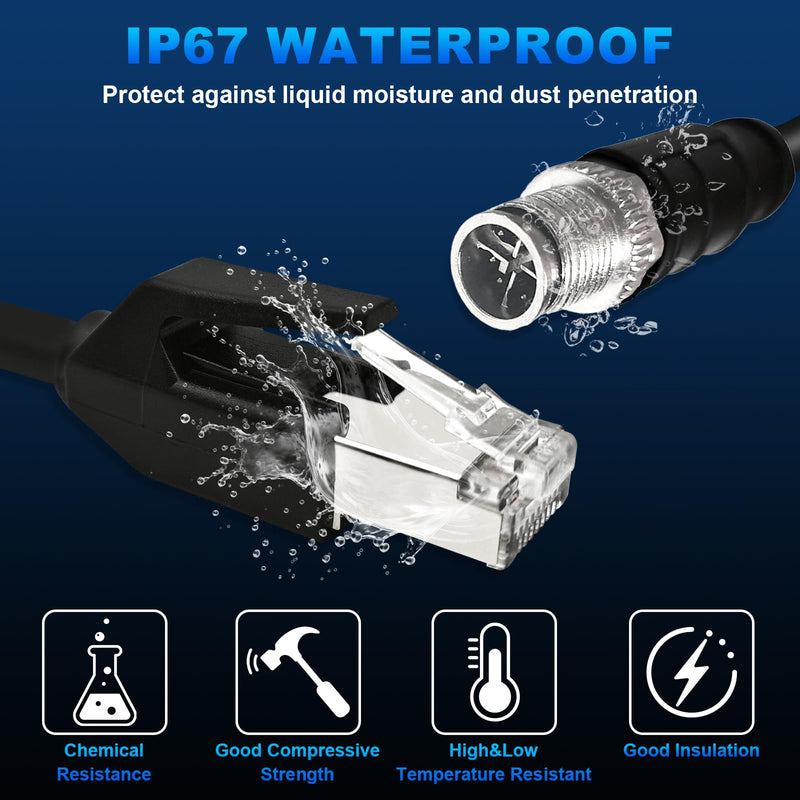 26.2FT M12 8 Pin X Code Male to RJ45 Industrial Ethernet Cable High Flexible Shielded Ethernet CAT6A Cable for Industrial Camera 8M 26.2 Feet