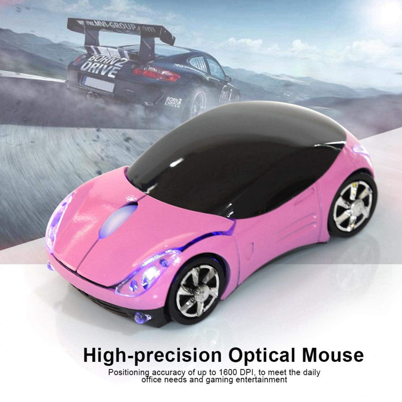 2.4G Wireless Car Shape Optical Mouse, for Mac/ME/Windows PC/Tablet Gaming Office, 1600DPI, Plug & Play(Pink) pink