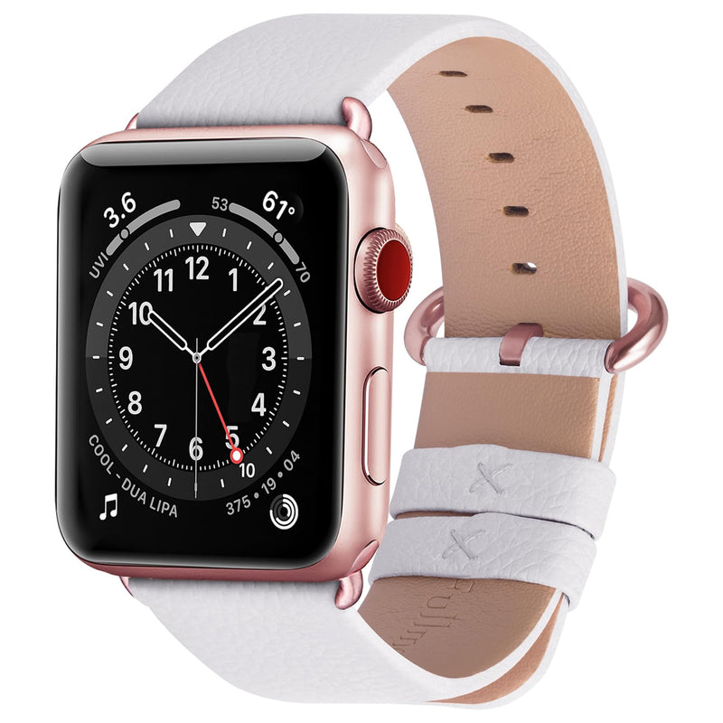 Fullmosa Compatible Stainless Steel No tools needed Apple Watch Band 41mm/40mm/38mm Silver with Case & Compatible Leather iWatch Band 41mm/40mm/38mm,Off-White