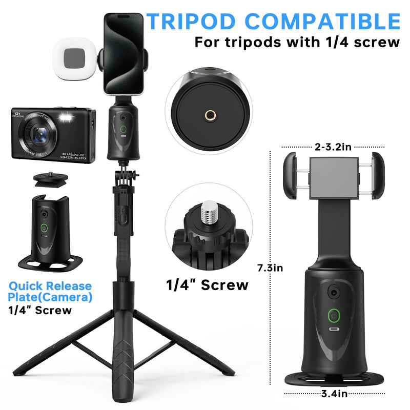 [AUSTRALIA] - Auto Face Tracking Tripod 360° Rotation Phone Stand, No App, Face Body Phone Camera Stand with Remote and Gesture Control, Rechargeable Smart Shooting Stand with Light (Upgrade Edition) 