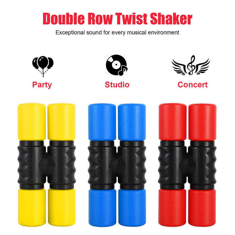 RANMING Twist Shaker 3PCS Double Row Shakers Percussion Instruments Set Medium Volumelatin Latin Percussion Instruments for Studio,Band,Drummers(Yellow-Blue-Red) Yellow-Blue-Red