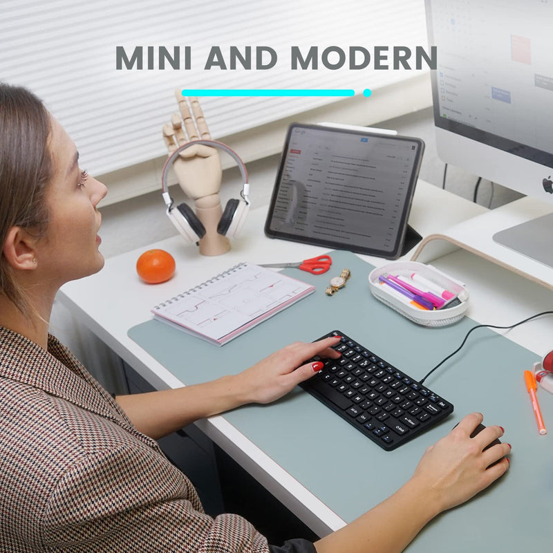 Perixx PERIBOARD-332 Wired Backlit USB Keyboard - Mini 11.22x4.57x0.83 Inches - Slim Scissor Keys with Big Font - White Illuminated LED - US English