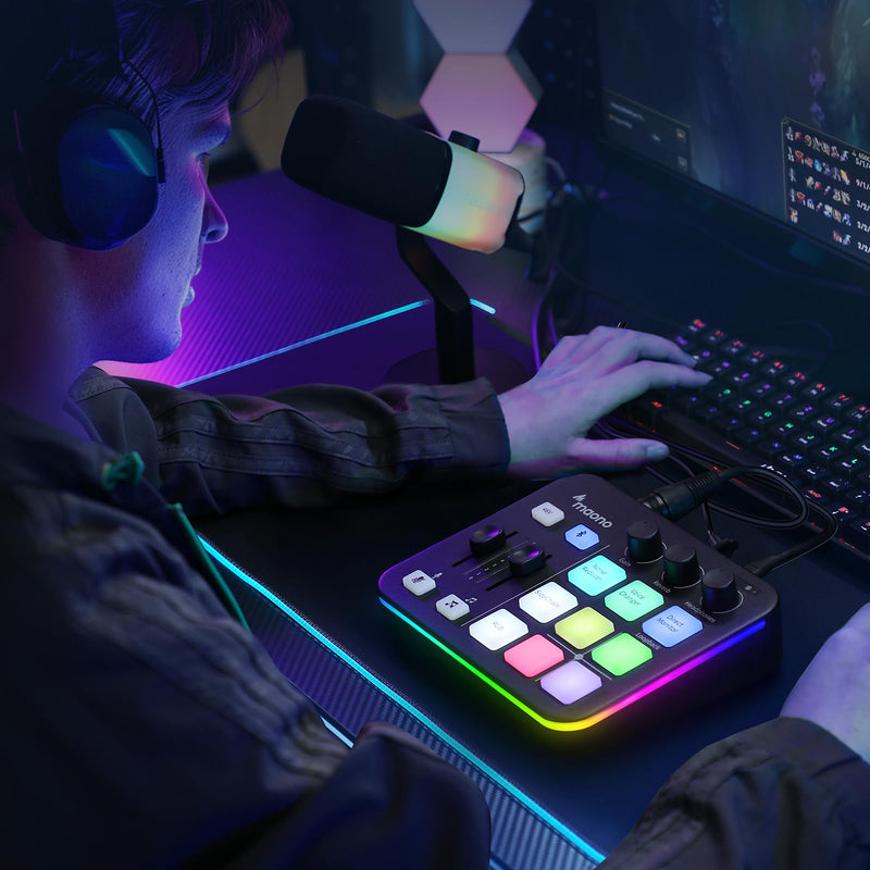 MAONO Gaming Audio Mixer, Audio Interface with Pro-preamp, RGB, Bluetooth, 48V Phantom Power for Live Streaming, Podcasting, Content Create, Gaming MaonoCaster G1 NEO (BLACK) Black