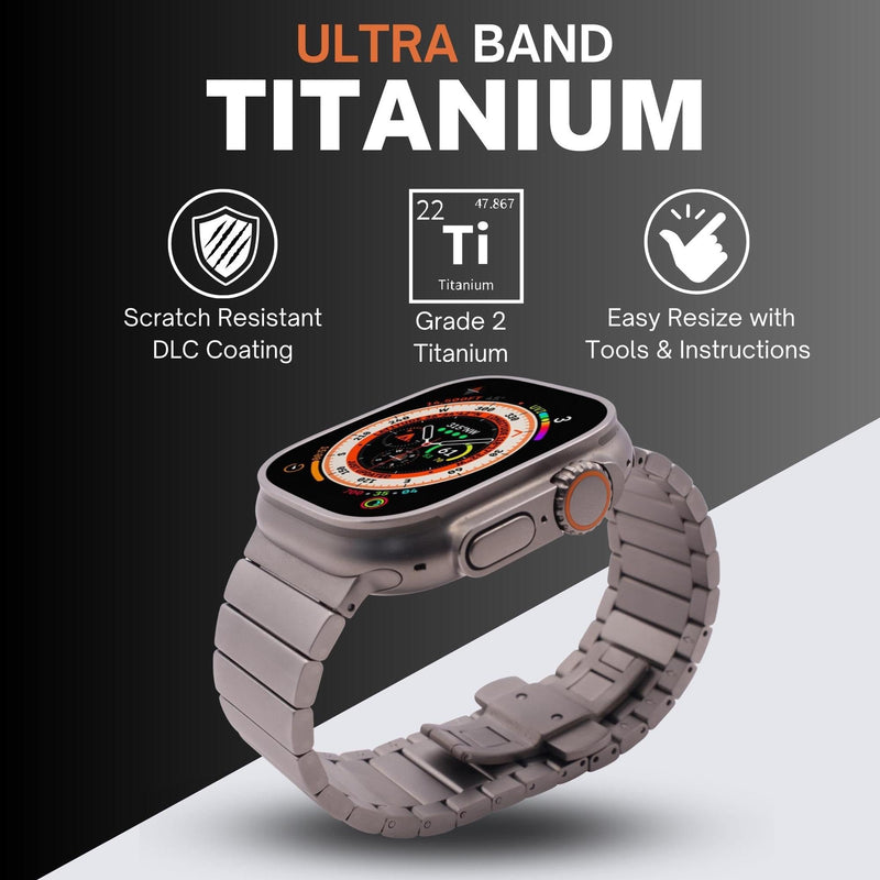 Titanium Bracelet for Apple Watch Ultra 3/2/1 (49mm), DLC Coating | Scratch Resistant Diamond-Like-Carbon Coating, Titanium Bracelet with Folding Clasp, Color Matching Titanium Natural Titanium