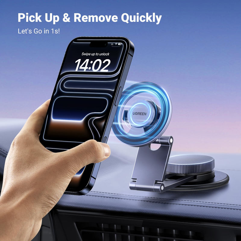 UGREEN for Magsafe Car Mount 360° Rotation Magnetic Phone Holder Dashboard Car Cellphone Holder Compatible with iPhone 17 16 15 14 13 12 Series and MagSafe Case