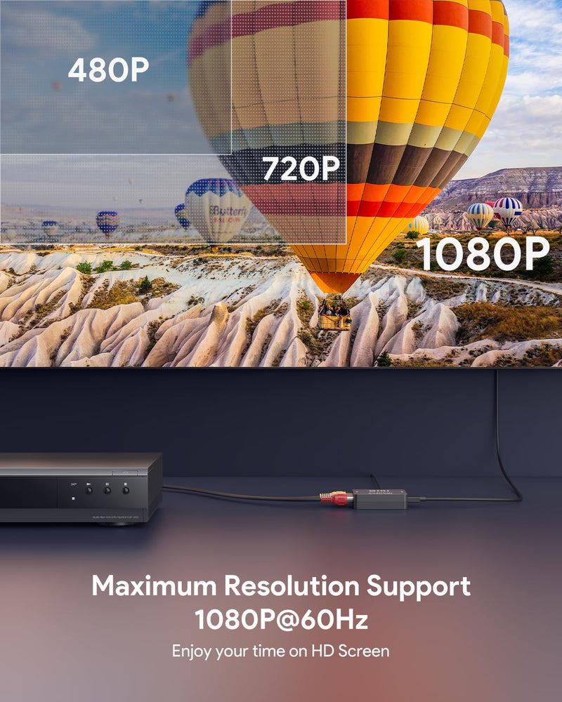 [AUSTRALIA] - ABLEWE RCA to HDMI,AV to HDMI Converter, 1080P Mini RCA Composite CVBS Video Audio Converter Adapter Supporting PAL/NTSC for TV/PC/ PS3/ STB/Xbox VHS/VCR/Blue-Ray DVD Players AV+HDMI Cable 