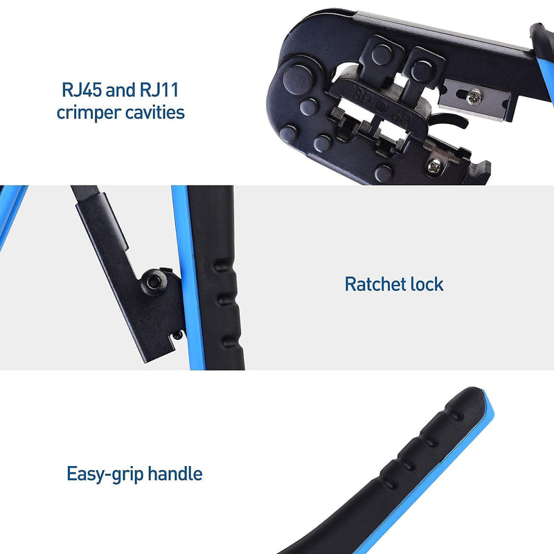 Cable Matters 50-Pack RJ45 Shielded Modular Plugs with Strain Relief Boots & Modular RJ45 Crimp Tool (Ethernet Crimper)