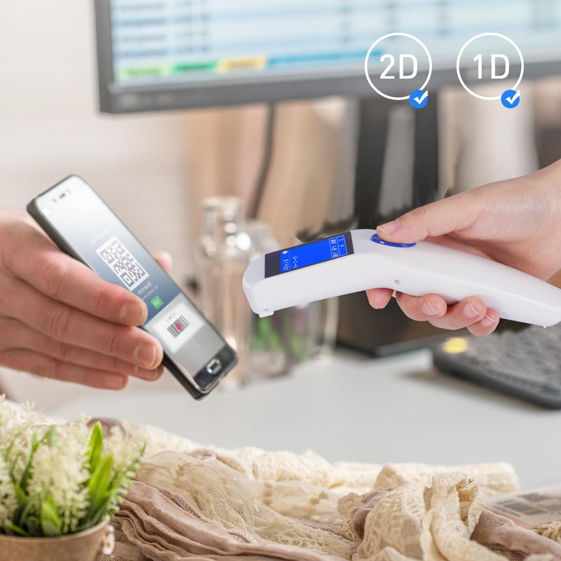 [AUSTRALIA] - QR Code Scanner,JRHC 2D Portable Barcode Scanner Wireless 2-in-1 2.4G Wireless & USB Wired Handheld Barcode Reader Inventory Management with Display for Supermarket, Store, Warehouse, Library (White) 