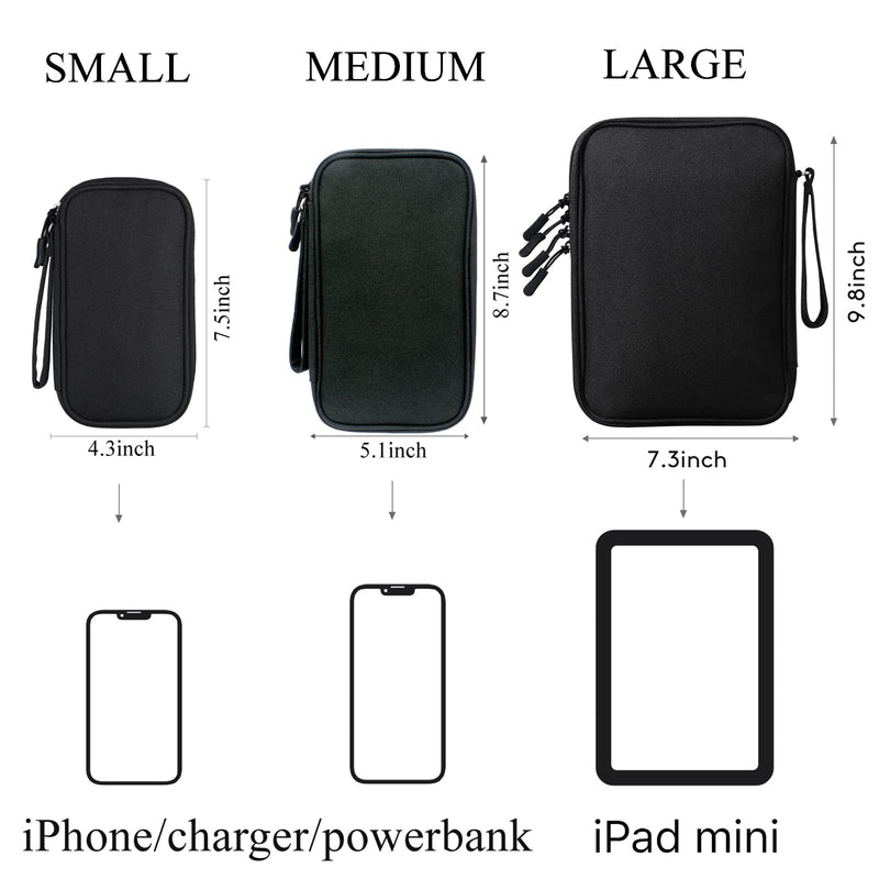 DDgro Travel Accessories Organizer Electronics Pouch for Keeping Certificates Charger/Power Bank/Cables/Mouse/Earphone (Medium, Black) Black-Medium Medium