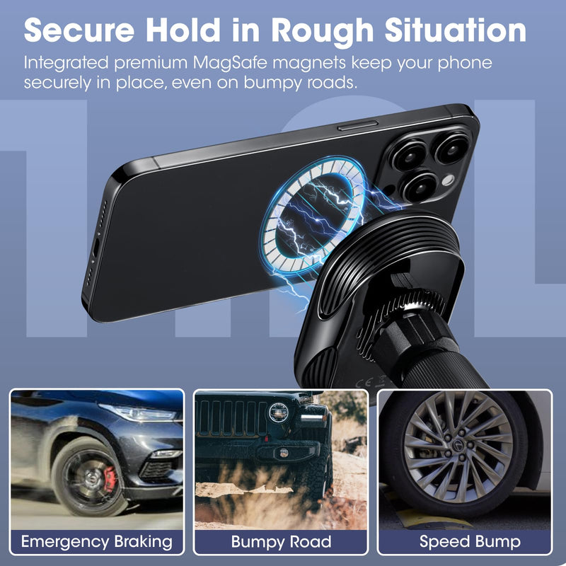 pitaka for Qi2 MagSafe Car Mount Charger with NFC Feature, 360° Rotation | 15W Magnetic Car Phone Holder, Compaitble with MagSafe and iPhone 17/16/15/14/13 Series, Air Vent Black - With NFC Feature