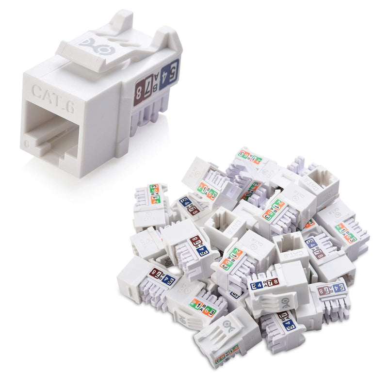 Cable Matters Rack or Wall Mount 24-Port Cat6, Cat 6 Keystone Patch Panel (Blank Patch Panel) & Slim Profile 90 Degree Cat 6 RJ45 Keystone Jack in White