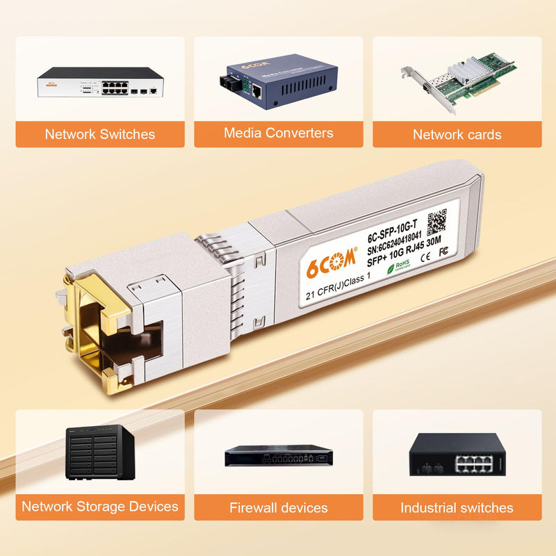 2Pack 10Gb SFP+ to RJ45 Ethernet Transceiver, 10Gbase-T Copper SFP Module | Compatible Cisco SFP-10G-T-S, Ubiquiti uacc-cm-rj45-mg, Netgear, Mikrotik s+rj10, TP-Link, CAT.6a/7, 30m/98.4ft 2 Pack 10GBase-T: 30m