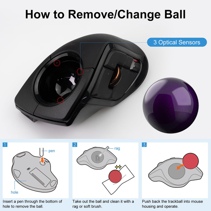 SANWA 2PCS Trackball 44mm/1.73in, Replacement Ball for ELECOM DEFT/DEFT PRO, and Other Compatible Trackball Mouse, Glossy Black + Purple
