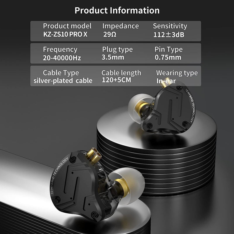 KZ ZS10 PRO X HiFi IEMs Earbuds, Upgraded 1DD+4BA Hybrid Driver HiFi in Ear Headphones Earphones with Alloy Faceplace Detachable Cable for Audiophile Musician DJ Stage (ZS10 PRO X Matte, Without Mic) ZS10 PRO X Matte