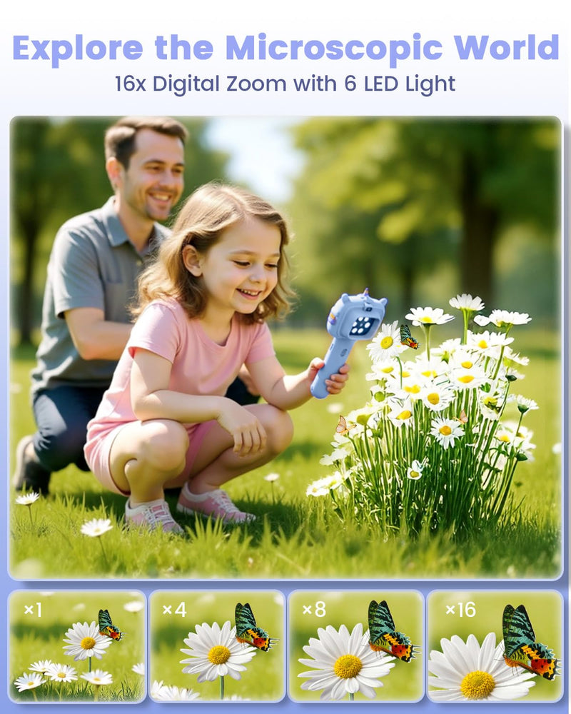 [AUSTRALIA] - Microscope Camera for Kids Gifts Toys- Handheld Pocket Microscopes with 2.4" Screen and Autofocus - Mini Digital Educational Science Kit for Christmas Birthday for Age 3-5 5-7 8-12 Girls Boys (Blue) Blue 