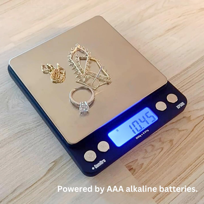 GemOro Platinum XP500 | Durable Precise Jewelers Countertop Portable Pocket Scale | Digital Precision Tool with Expert Professional Reading & Accuracy 500g x 0.01g Readability (Silver)