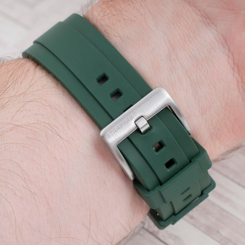 StrapHabit Extra Long Watch Strap for Large Wrists - Quick Release Rubber Band FKM 20mm 22mm Green