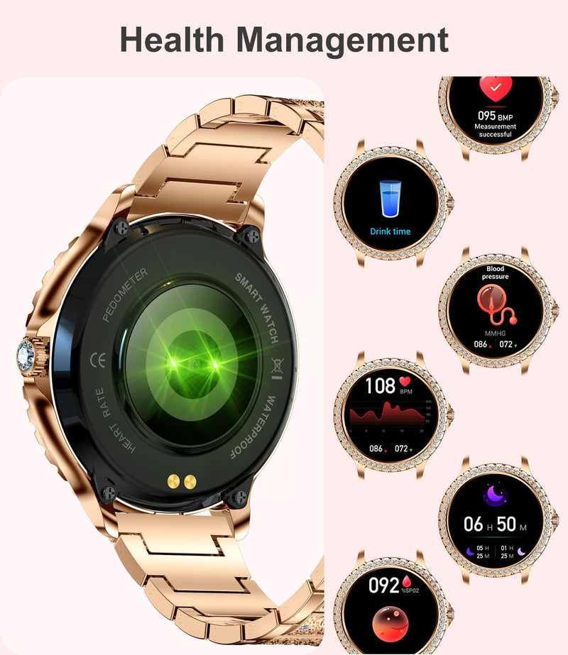 LIGE Smart Watch for Women(Answer/Make Calls),1.3"HD Diamonds Luxury Smartwatch for Android iPhone Phones,Fitness Trackers with 20+ Sport Modes/Heart Rate/IP68 Waterproof/SpO2/Sleep Monitor,Rose gold Rose Gold