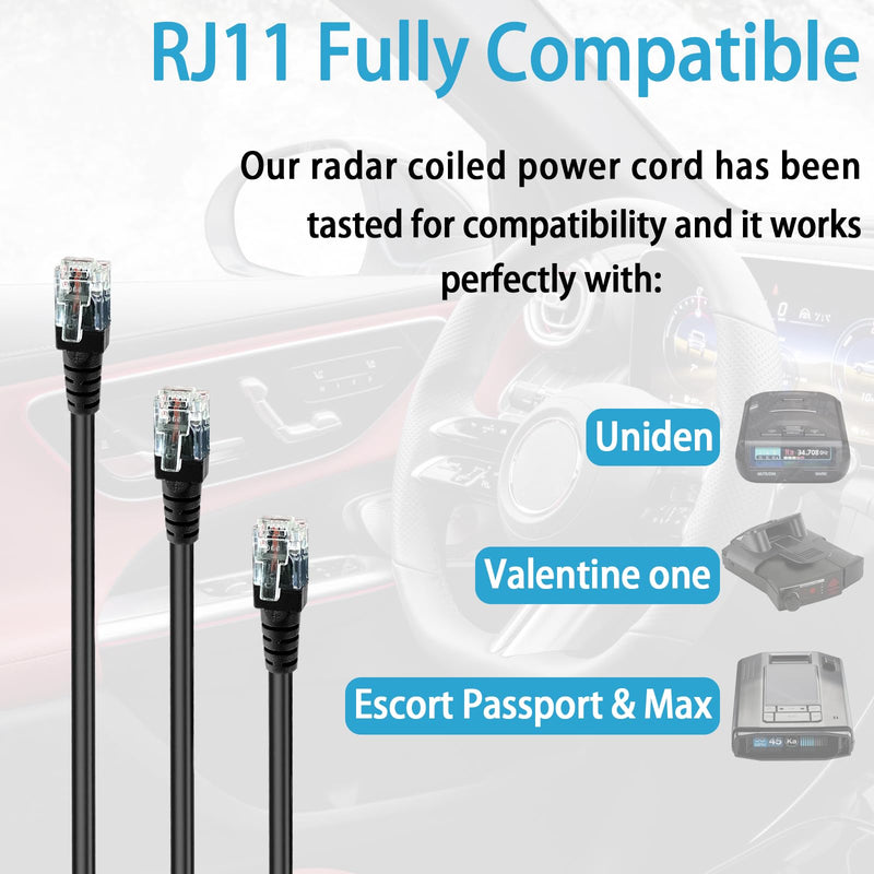 Radar Detector Power Cord Mirror Plug Wire Compatible with Uniden Escort Valentine One Cobra Whistler,with Inline Fuse Holder,Rearview Mirror Plug Elastic Cable.(RJ11-Set of 3) RJ11