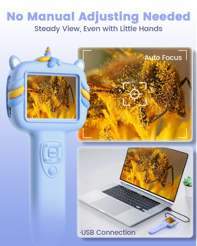 [AUSTRALIA] - Microscope Camera for Kids Gifts Toys- Handheld Pocket Microscopes with 2.4" Screen and Autofocus - Mini Digital Educational Science Kit for Christmas Birthday for Age 3-5 5-7 8-12 Girls Boys (Blue) Blue 