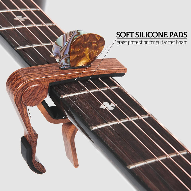 Capo 8Pack Guitar Capo with Pick Holder for Acoustic and Electric Guitar, Ukelele, Bass, Banjo RoseWood Capo 8Pack Rosewood