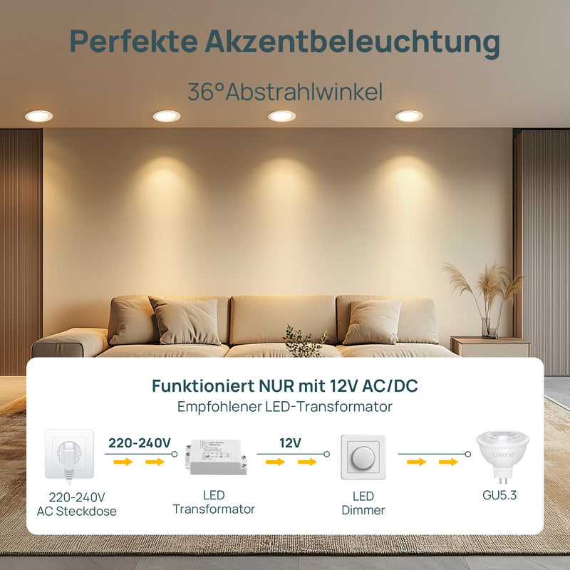 [AUSTRALIA] - Linkind Dimmable GU5.3 LED Bulb 5.5 W, Equivalent to 50 Watt, 2700 K Warm White 12 Volt AC/DC MR16 LED Reflector GU5.3 Spotlight, 36° Beam Angle 465 Lm LED Light Bulb MR16 Bulb, Pack of 5 Warm White Dimmable 