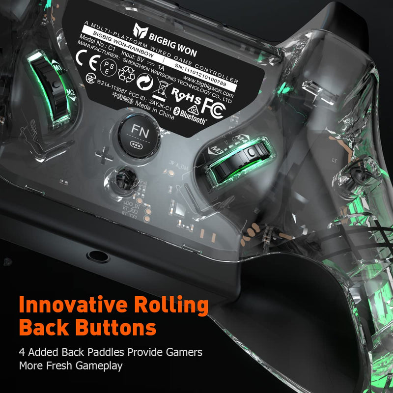 PC Controller, BIGBIG WON Rainbow Wired Game Controller RGB Light, Custom Back Button, Motion Aim, Dual Motor, Linear Trigger, 3.5mm Audio PC Gaming Controller for Win11&10 Controller for Switch - 1pc