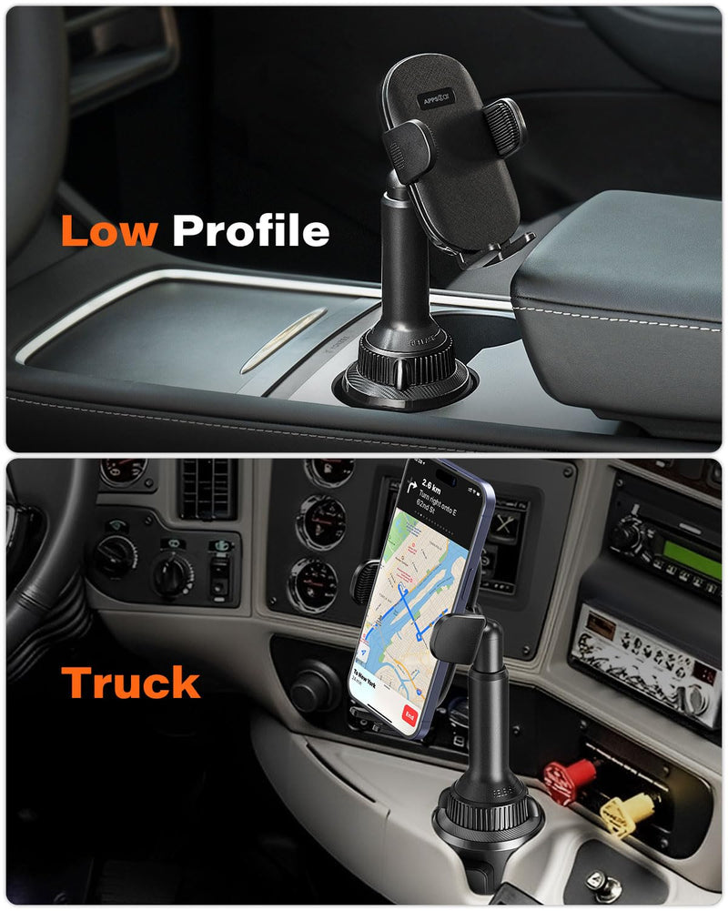 APPS2Car Universal Car Cup Phone Holder | Quick Extension Long Arm | 360° Swivel | Adjustable for iPhone, Samsung, Google, and All Smartphones | Stable & No Shake Design Black