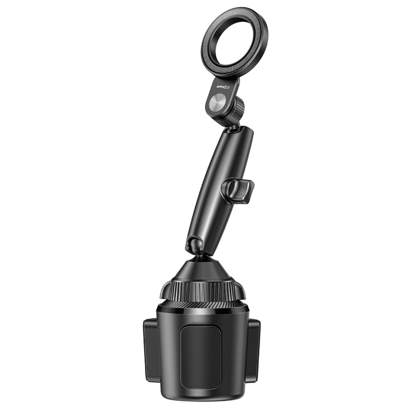 APPS2Car Magnetic Cup Holder Phone Mount, Tri-Pivot Adjustable Long Arm | 17 N54 Magnets, Fits 3"–4" Cup Holders, 17mm Ball Joint, Compatible with MagSafe iPhone, Samsung, Smartphones