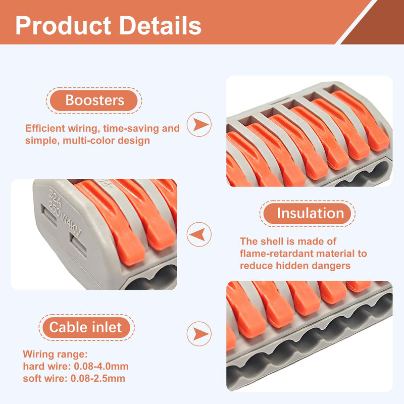 Pack of 10 Cable Connectors with Lever, 8-Pin Lustre Terminals, 250V/32A Connection Terminals, Electrical Cable Clamps for Safe Power Connections
