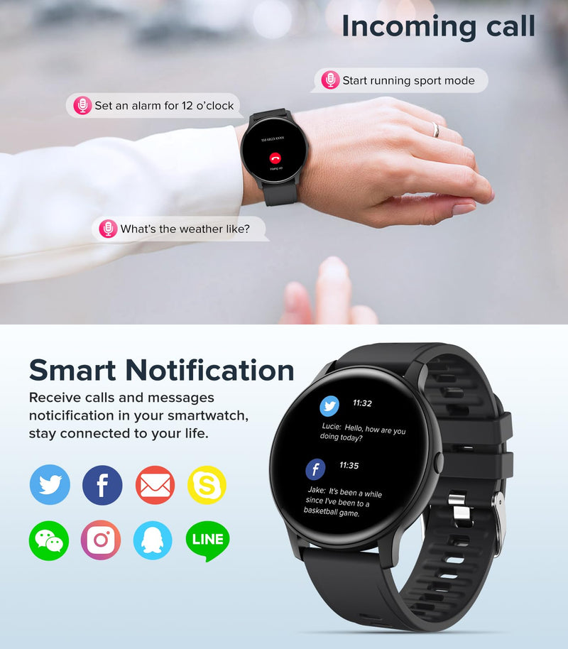 Smart Watches for Men Women, 1.3" Smart Watch(150+ DIY Dials), Fitness Tracker Smartwatch with Heart Rate/Blood Pressure/Sleep Monitor, Calories, Step Counter, IP68 Fitness Watch for Android iPhone Black