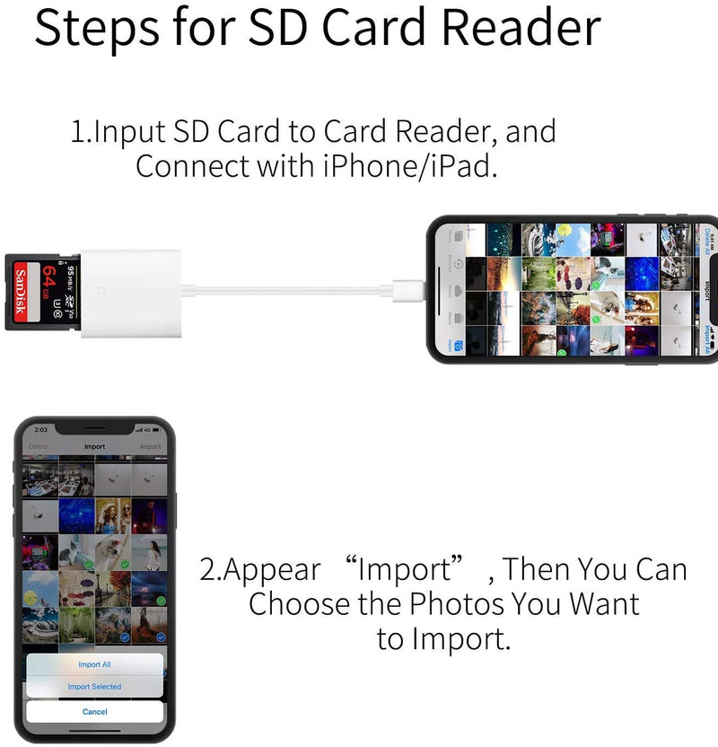 Apple MFi Certified Lightning to SD Card Camera Reader for iPhone iPad, Veetone SD Card Reader Memory Card Reader Trail Camera Viewer SD Card Adapter for iPhone 12/11/XS/XR/X/8/7/iPad, Plug and Play One Slot