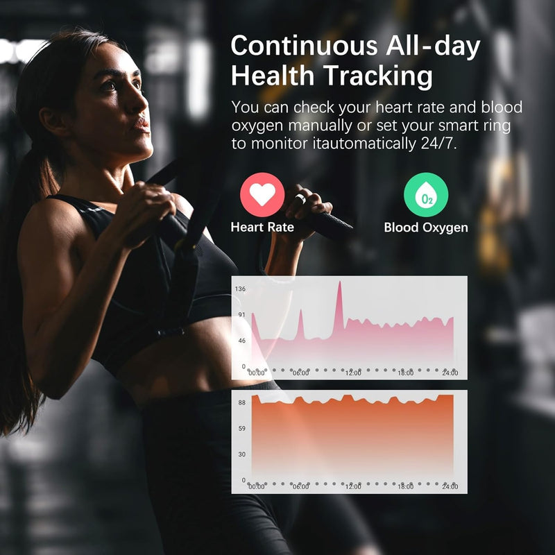 Smart Ring Fitness Tracker with GPS Route (Silver, #7) | Heart Rate Monitoring, Blood Oxygen, Sleep Monitoring, Waterproof, Family Care, Long Battery Charging Case, Free APP Silver