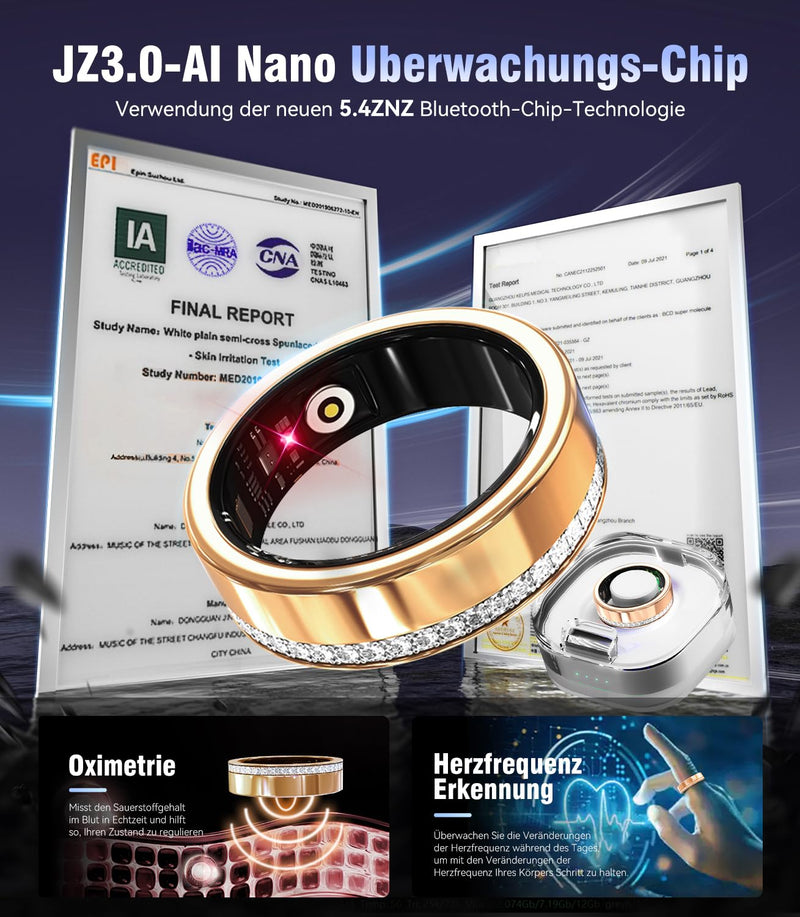 10 Gen Diamond Smart Ring and Wireless Charging Case【Industry Ranking No.1 – 0 Measurement Error】 2026 Smart Ring for Women & Men for Sleep Tracking Wearable Device,Fitness Ring Gold 7# Gold-SD 7#