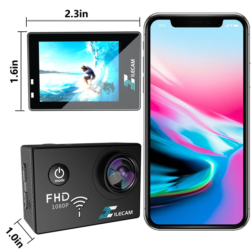 Action Camera 1080P WiFi Sports Camera 4xZoom Action Camera 40m/131ft Underwater Waterproof with 2 X1050 mAh Batteries and Multi-Function Accessory (X2PLUS) X2PLUS