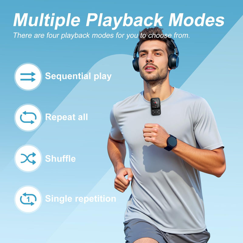 [AUSTRALIA] - MP3 Player with Clip, Bluetooth 5.3 Music Player, HiFi Sound Digital Music, FM Radio, Voice Recorder, Portable MP3 Music Player with Earphones clip-black 