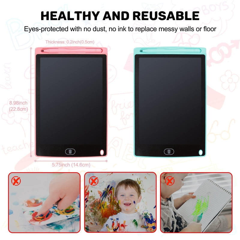LCD Writing Tablet, 2 Packs Drawing Pads for Kids 3 4 5 6 Years Old 8.5 Inch Colorful Lines Doodle Scribble Boards Educational Toys for Boys Girls Pink+Blue