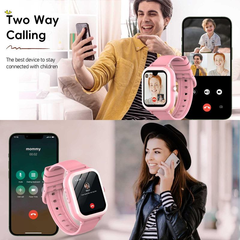 Wonlex 4G GPS Kids Smartwatch with SIM Card, 1.78" AMOLED Large Touch Screen Smart Watch for Kids, Boys Girls Phone Watch with Video Voice Calls, SOS, Camera, Pedometer, Alarm, Game(Pink) Pink