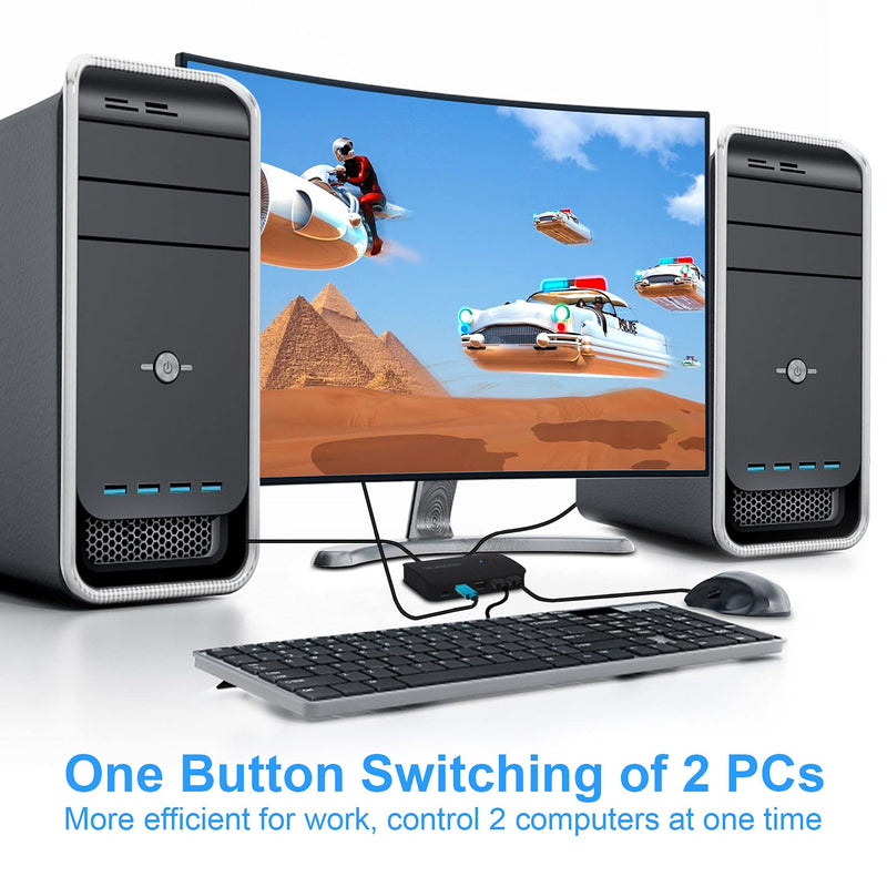 DGODRT HDMI USB KVM Switch 2 Port Selector Box for 2 Computers Share Keyboard Mouse Printer and 1 HD 4K Monitor, 2 KVM Cables Included 4K@30Hz 2 Port