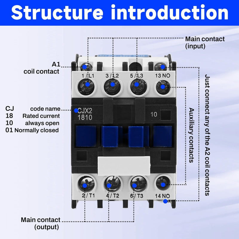 Buyweek AC Contactor 3P Motor Contactor CJX2-1810, AC Contactor 220 V, 50/60 Hz, Air Switch, Industrial Protection Against Leaks, Special Thickened Silver Point