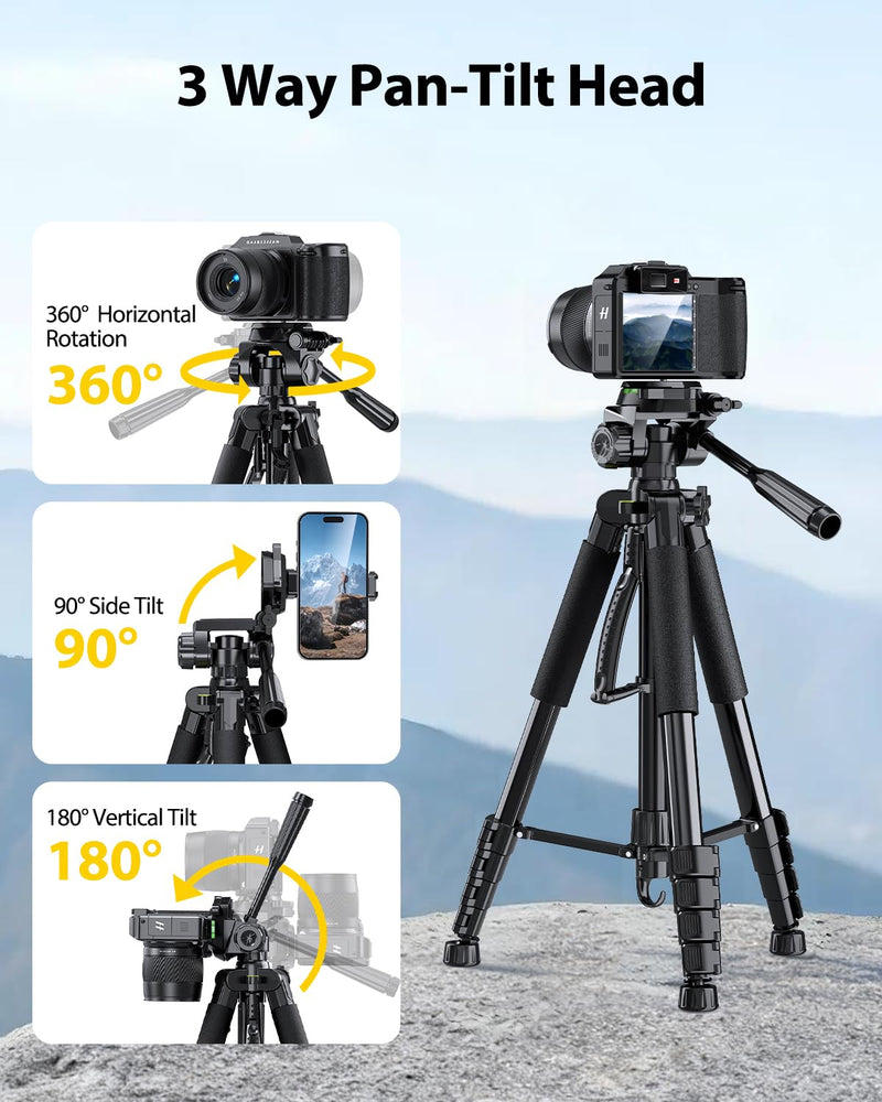 UBeesize 67” Camera Tripod with Travel Bag, Cell Phone Tripod with Bluetooth Remote and Phone Holder, Compatible with All Cameras, Cell Phones, Projector, Webcam, Spotting Scopes 67Inches