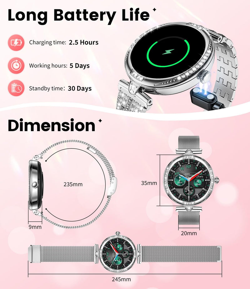 LIGE Smart Watches for Women (Answer/Make Call) with Diamonds,1.19” AMOLED Smartwatch with Heart Rate/Sleep Monitor,IP68 Waterproof Fitness Tracker 120 Sport Modes Pedometer for Android iOS,Sliver Silver