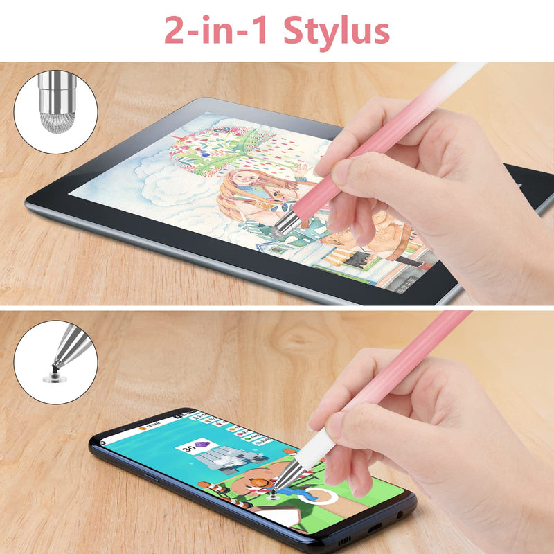 Stylus Pen for iPad (2 Pcs), Universal Touch Screens Stylus Pens High Sensitivity Disc & Fiber Tip Pencils Compatible with Apple/iPhone/iPad/Android/Tablets and All Capacitive Touch Screens Dream Pink/Dream Purple