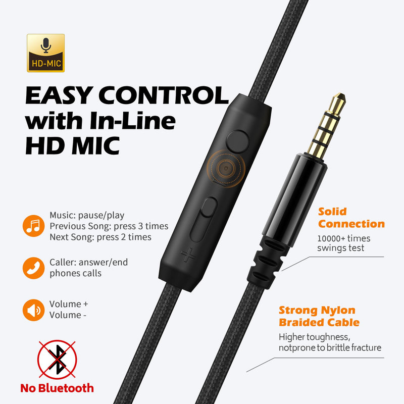 AILIHEN C8 Headphones Wired with Microphone and Volume Control Folding Stereo Lightweight Corded On-Ear 3.5mm Headset for Boys Girl Cellphones Tablets Chromebook Laptop Computer (Black/Orange) Black