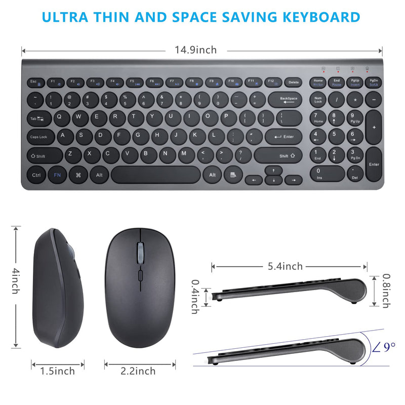 Wireless Keyboard and Mouse Combo, ACOZYKITTEN 2.4G Silent Keyboard and Mouse Set with USB Receiver, Round Keycap, Ultra-Thin Sleek Design for Windows, Computer, Desktop, PC, Laptop (Black+Dark Gray) Dark Gray