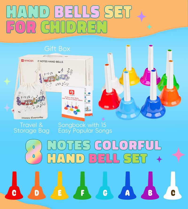 Handbells, Hand Bells Set 8 Note Musical Bells with Colorful Songbook for Toddlers Children Kids Adults School Church Classroom Wedding, by Vangoa